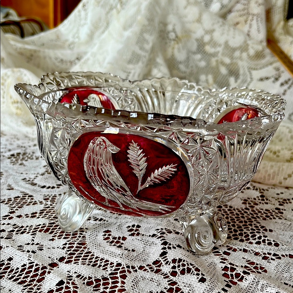 Elegant Crystal Bowl with Red Accents